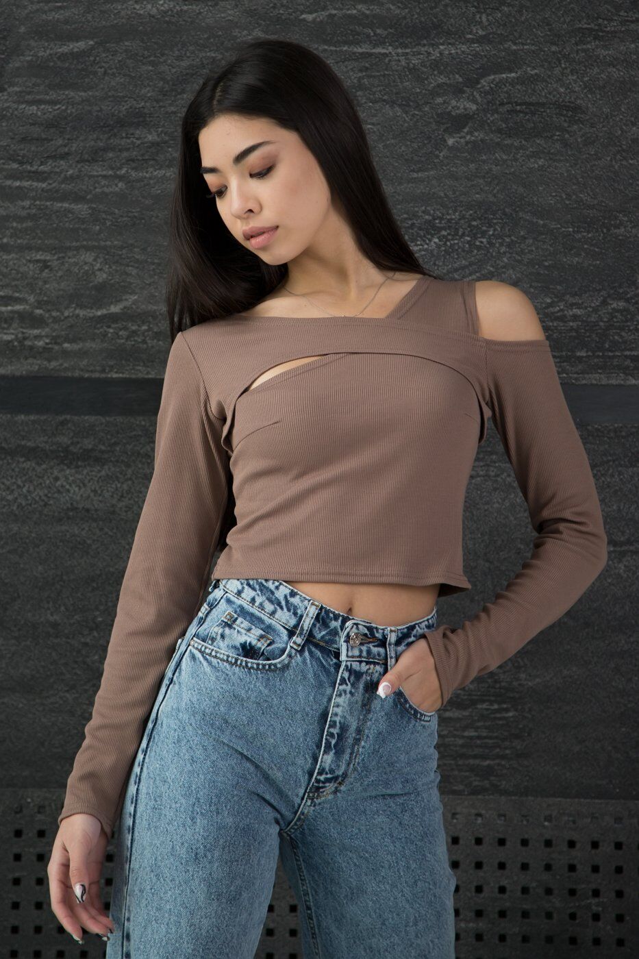 Топ лонгслив асимметрия Anrika bl5238-002 кольору ⭐ Tales: купити
